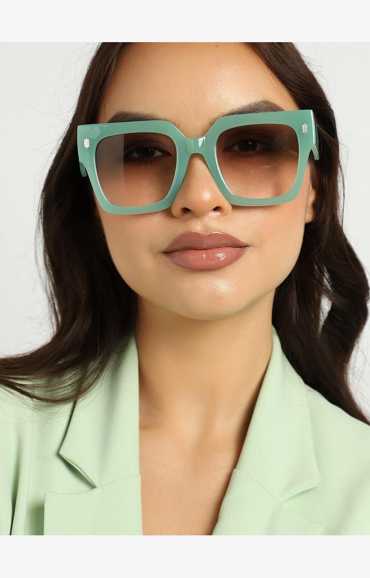 Haute Sauce By Campus Sutra Women Black Lens & Green Oversized Sunglasses With Polarised Lens