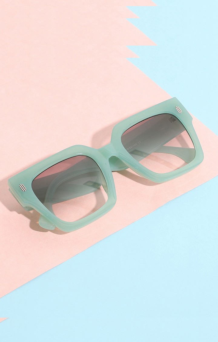 Haute Sauce By Campus Sutra Women Black Lens & Green Oversized Sunglasses With Polarised Lens