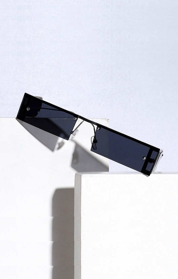 Haute Sauce By Campus Sutra Unisex Black Lens & Black Rectangle Sunglasses With Polarised Lens