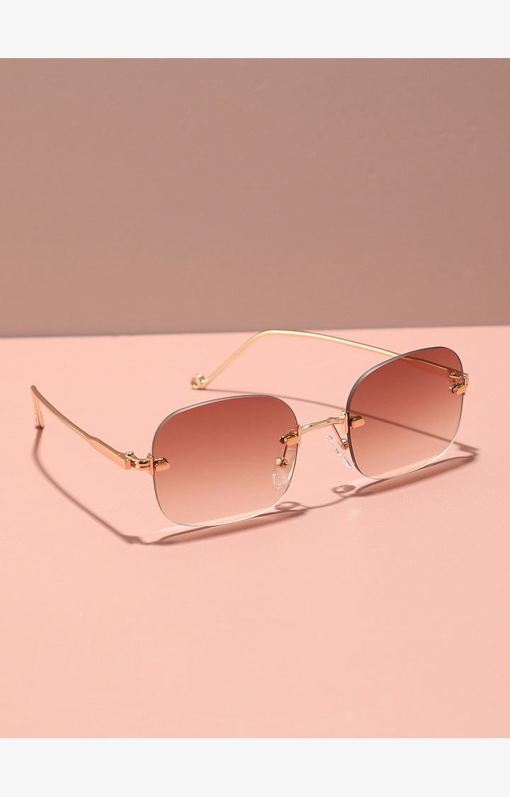 Haute Sauce By Campus Sutra Women Brown Lens & Gold-Toned Rectangle Sunglasses With Polarised Lens