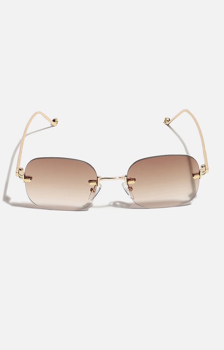 Haute Sauce By Campus Sutra Women Brown Lens & Gold-Toned Rectangle Sunglasses With Polarised Lens