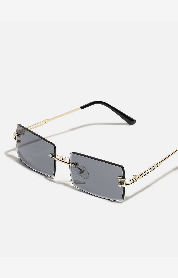 Haute Sauce By Campus Sutra Unisex Black Lens & Gold-Toned Rectangle Sunglasses With Polarised Lens