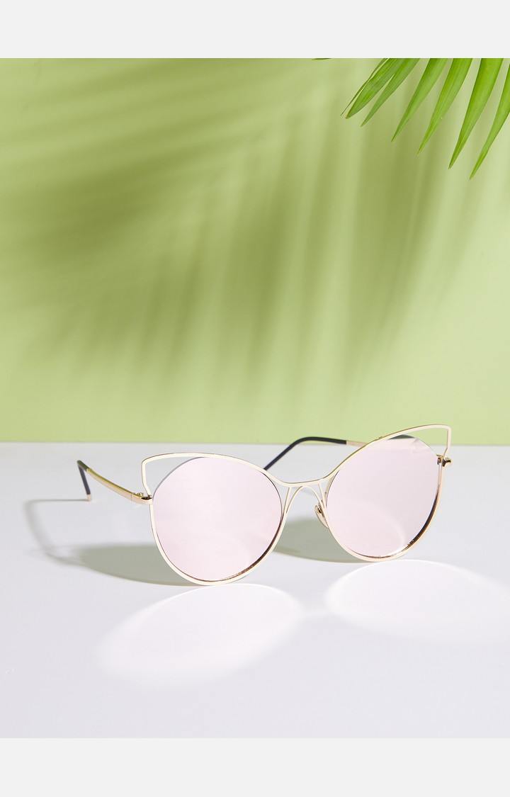 Haute Sauce By Campus Sutra Women Pink Lens & Gold-Toned Cateye Sunglasses With Polarised Lens