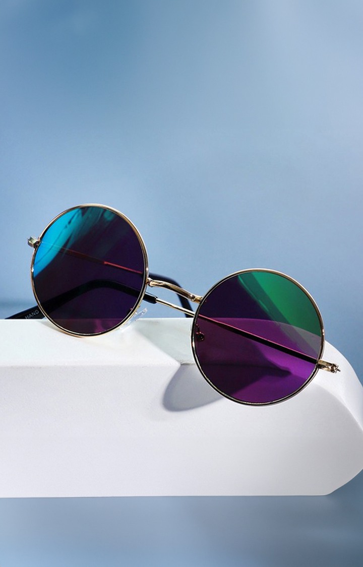 Haute Sauce By Campus Sutra Unisex Mirrored Lens & Gold-Toned Round Sunglasses With Polarised Lens