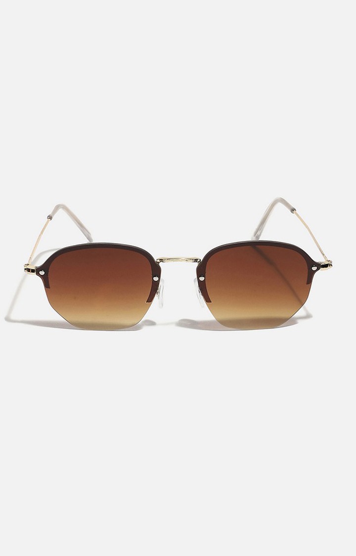 Haute Sauce By Campus Sutra Unisex Brown Lens & Gold-Toned Oversized Sunglasses With Polarised Lens