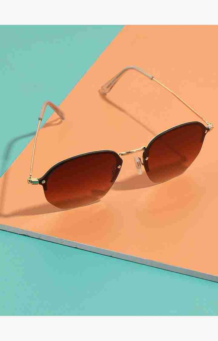 Haute Sauce By Campus Sutra Unisex Brown Lens & Gold-Toned Oversized Sunglasses With Polarised Lens