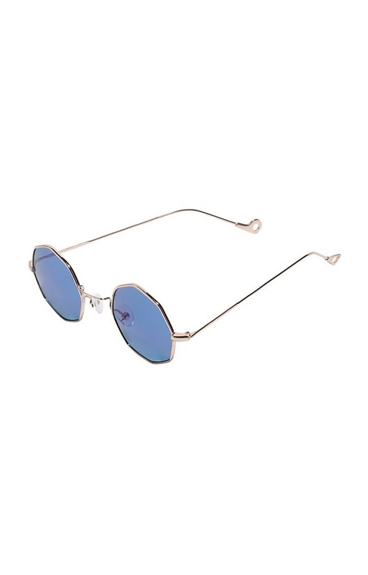 Haute Sauce By Campus Sutra Unisex Blue Lens & Gold-Toned Round Sunglasses With Polarised Lens