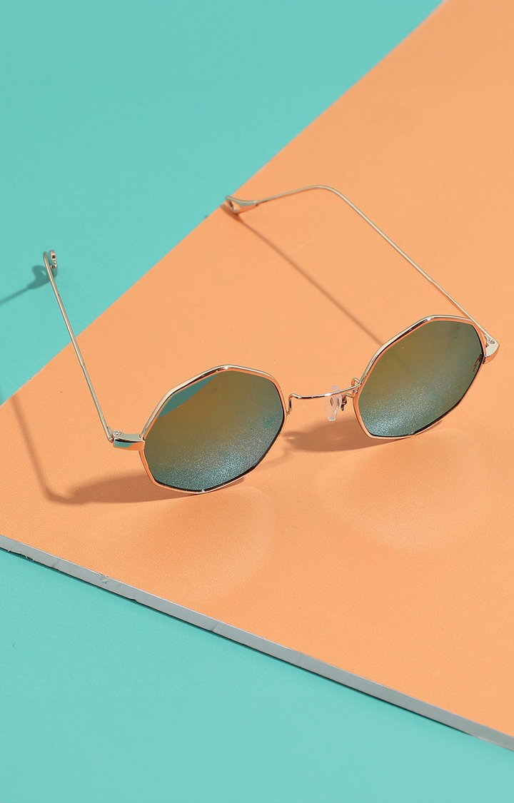 Haute Sauce By Campus Sutra Women Green Lens & Gold-Toned Round Sunglasses With Polarised Lens