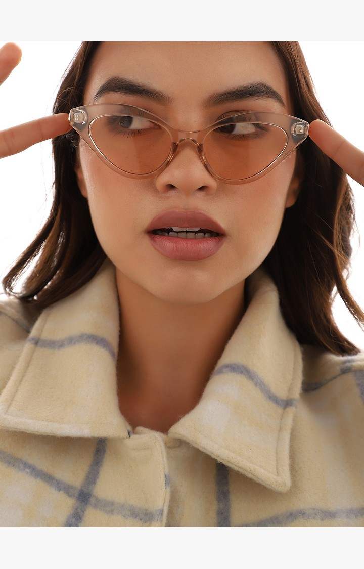 Haute Sauce By Campus Sutra Women Brown Lens & Gold-Toned Cateye Sunglasses With Polarised Lens