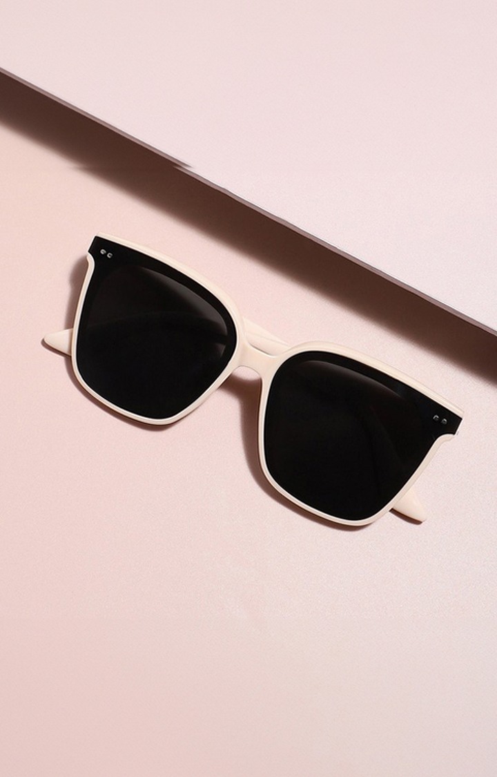 Haute Sauce By Campus Sutra Women Black Lens & White Oversized Sunglasses With Polarised Lens