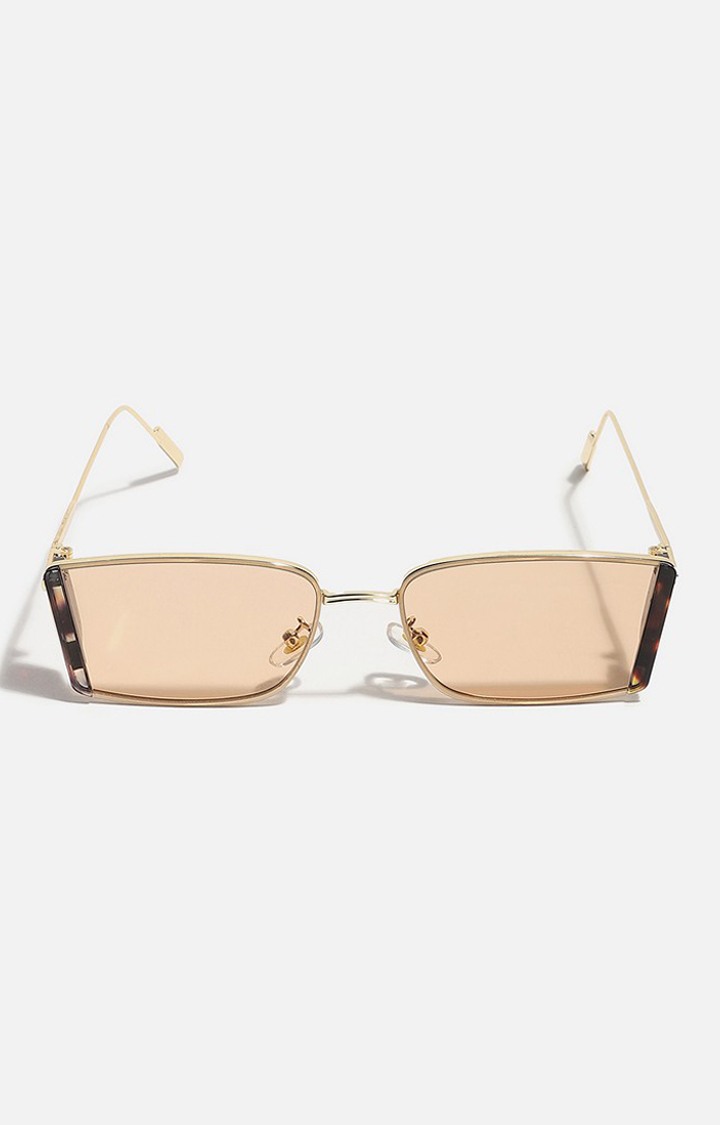 Haute Sauce By Campus Sutra Unisex Brown Lens & Gold-Toned Rectangle Sunglasses With Polarised Lens