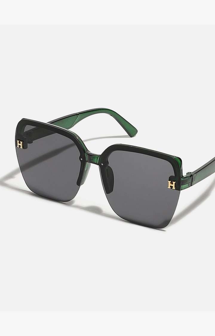 Haute Sauce By Campus Sutra Women Black Lens & Green Oversized Sunglasses-Aw22_Hssg1362