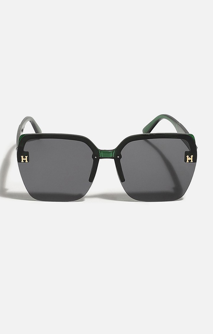 Haute Sauce By Campus Sutra Women Black Lens & Green Oversized Sunglasses-Aw22_Hssg1362