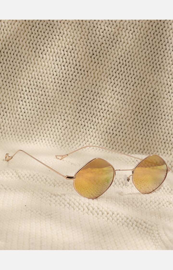 Haute Sauce By Campus Sutra Unisex Brown Lens & Gold-Toned Round Sunglasses With Polarised Lens