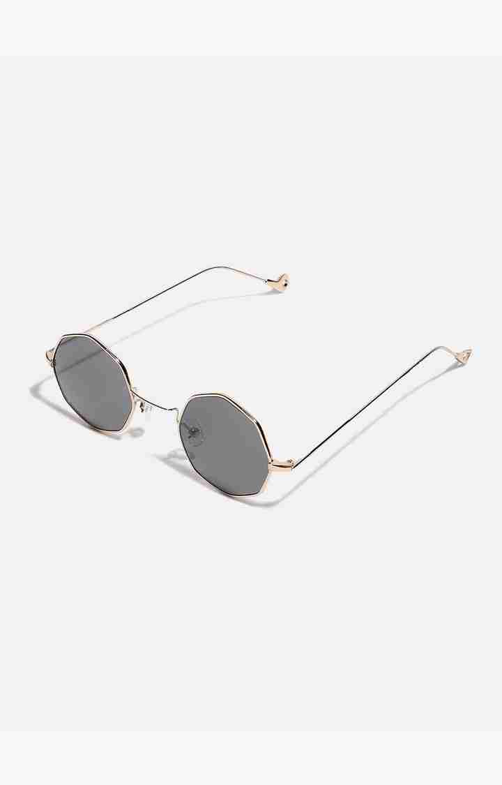 Haute Sauce By Campus Sutra Unisex Blue Lens & Gold-Toned Round Sunglasses With Polarised Lens