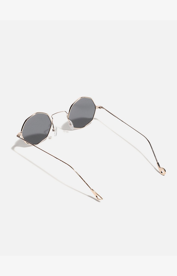 Haute Sauce By Campus Sutra Unisex Blue Lens & Gold-Toned Round Sunglasses With Polarised Lens