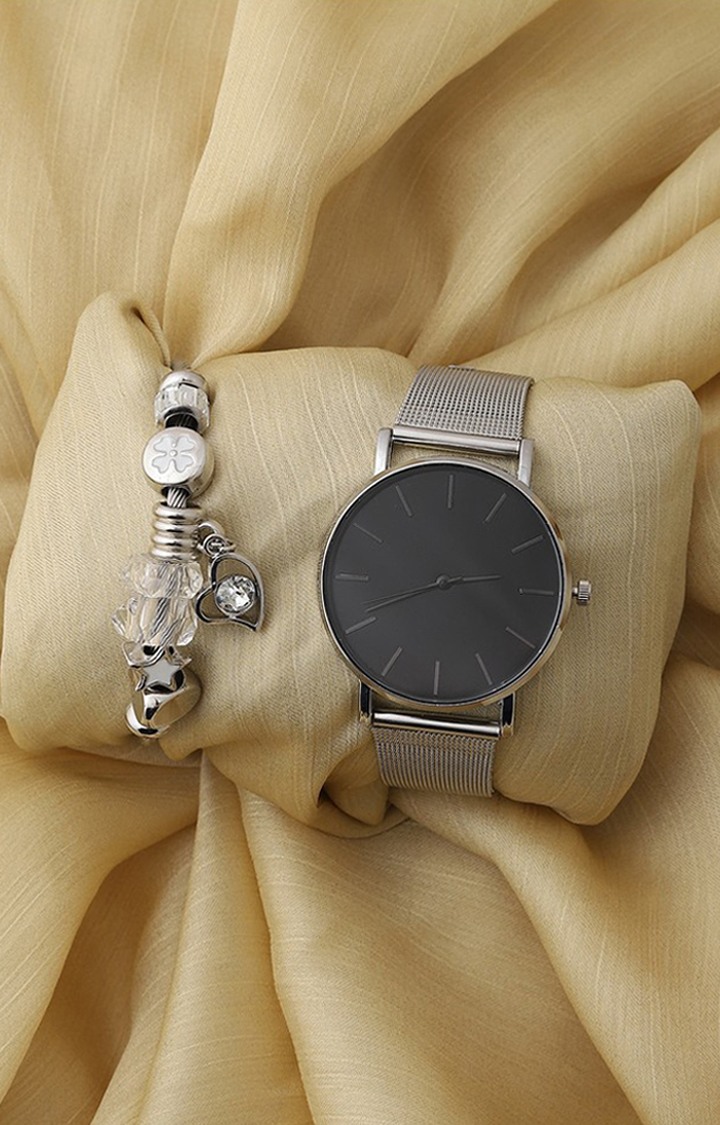 Women's Silver Watch & Bracelet Gift Set