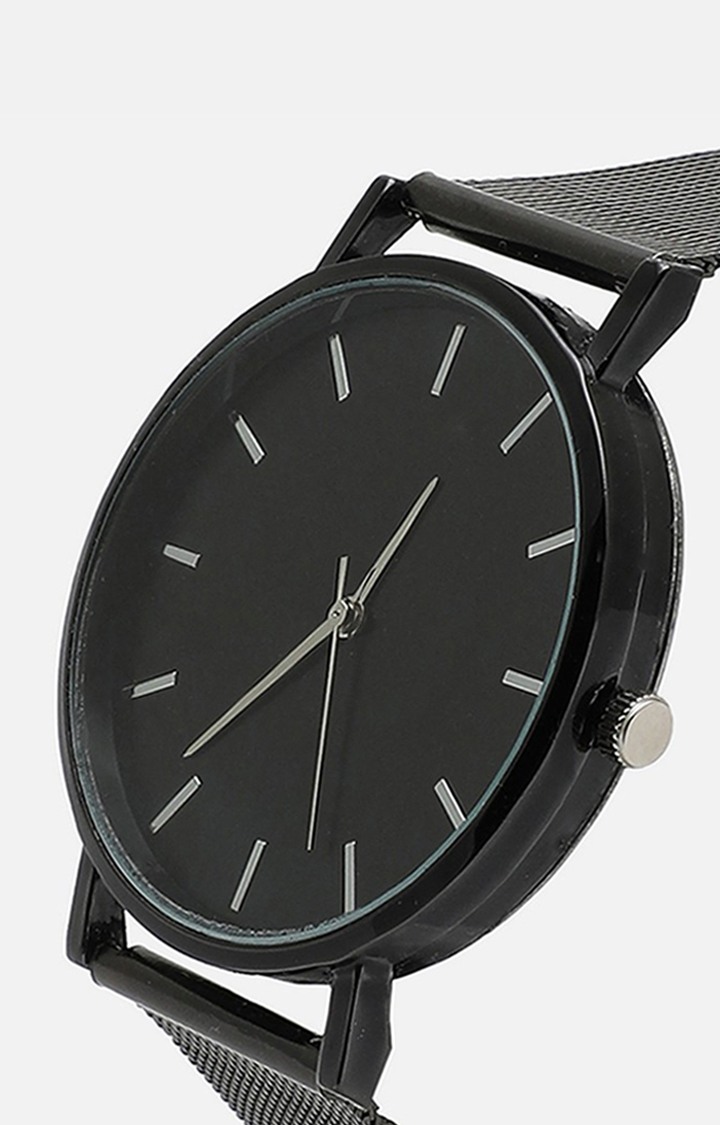 Women's Silver-Toned & Black Solid Watch Gift Set-