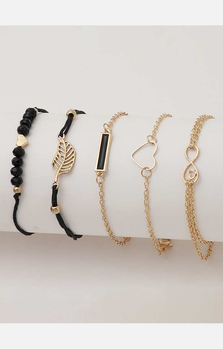 Women's Gold & Black Watch & Jewellery Gift Set