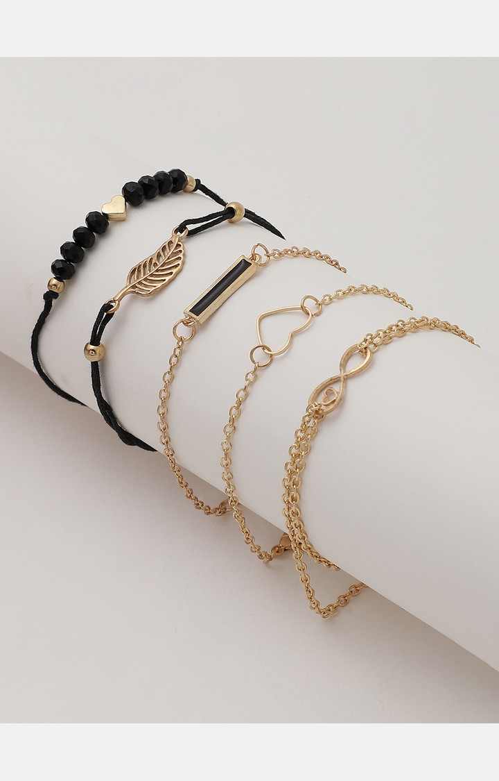 Women's Gold & Black Watch & Jewellery Gift Set