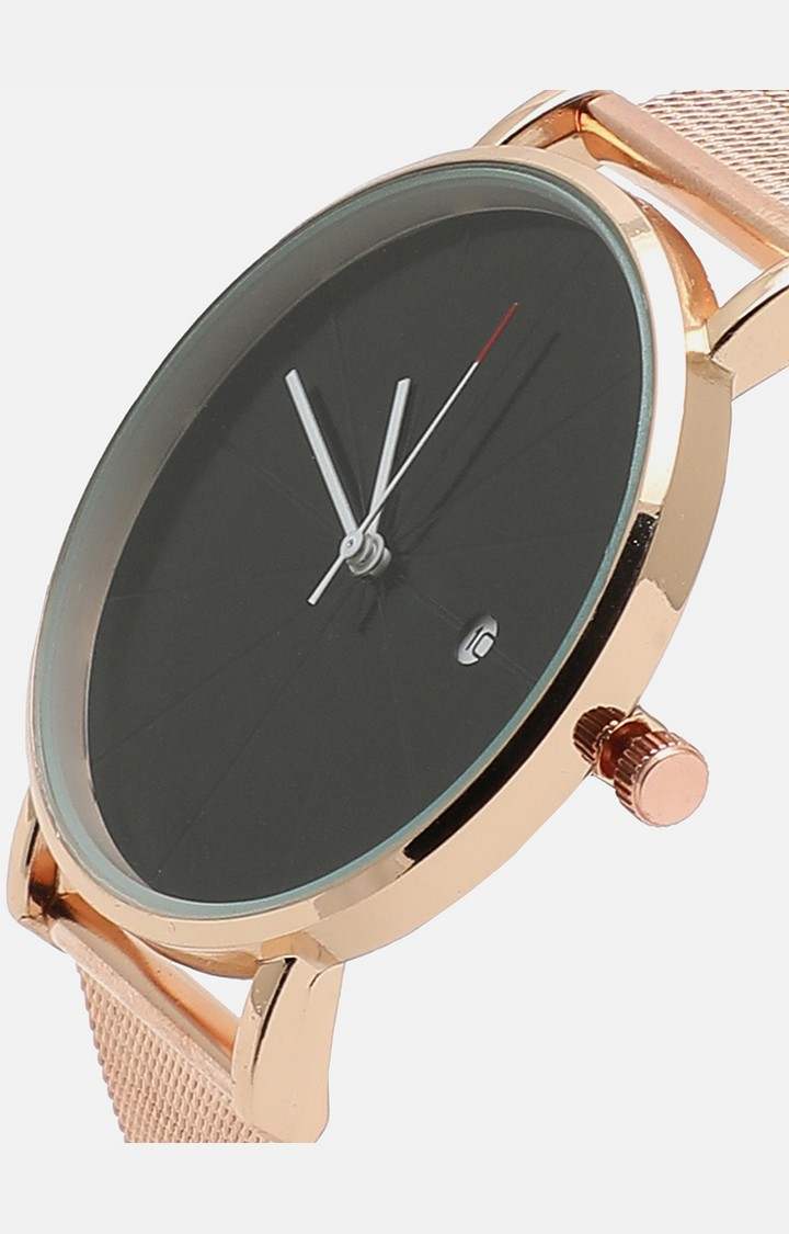 Women's Rose Gold & Black Solid Watch Gift Set