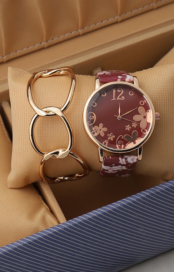 Rose gold floral watch online