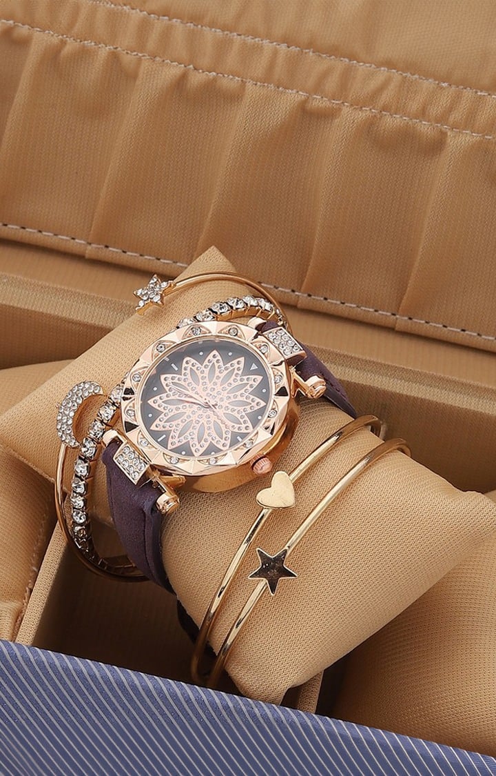Women's Purple Watch & Bracelets Gift Set