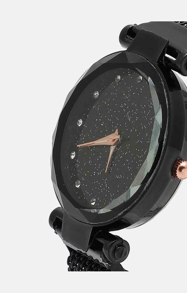 Women's Black Metal Watch & Bracelets Gift Set