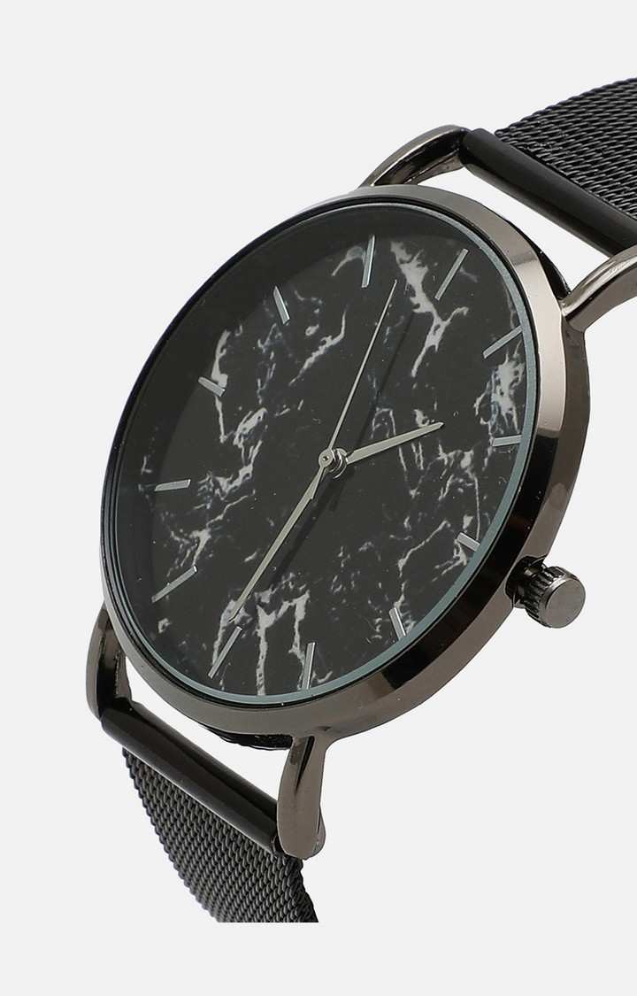 Women's Black Dial & Black Leather Bracelet Style Straps Analogue Watch