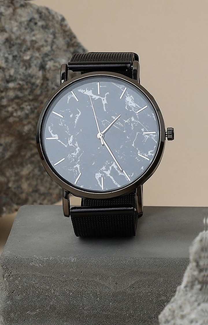 Women's Black Dial & Black Leather Bracelet Style Straps Analogue Watch