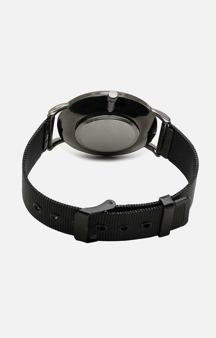 Women's Black Dial & Black Leather Bracelet Style Straps Analogue Watch