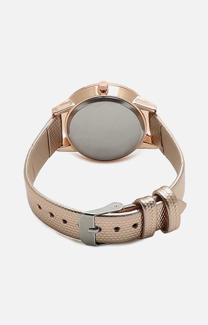 Women's Gold-Toned Embellished Dial & Gold Toned Leather Textured Straps Analogue Watch