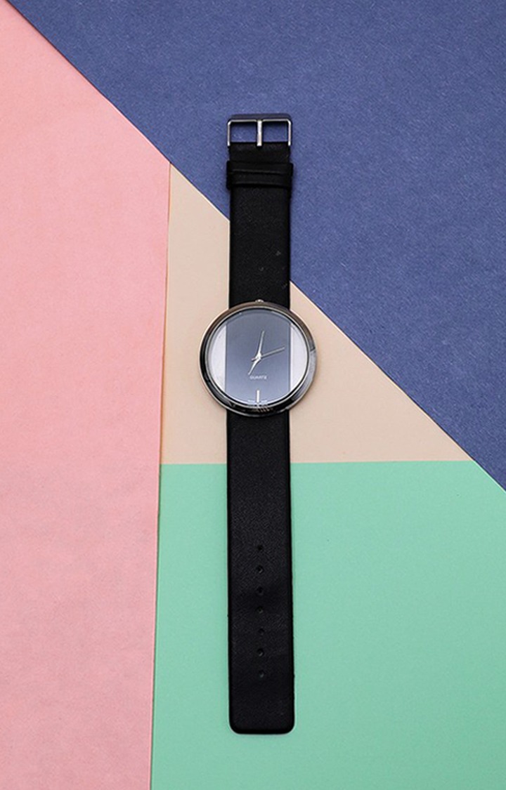 Women's Black Dial & Black Leather Bracelet Style Straps Digital Watch