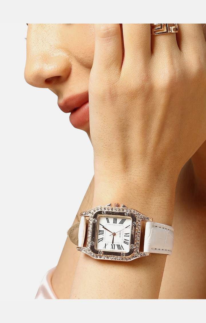 Women's White Dial & White Analogue Watch