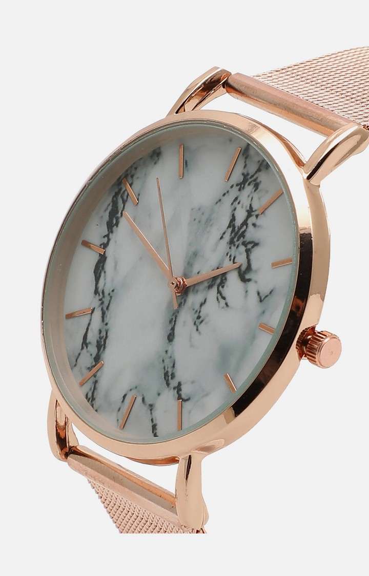 Women's White Dial & Rose Gold Toned Stainless Steel Straps Analogue Watch