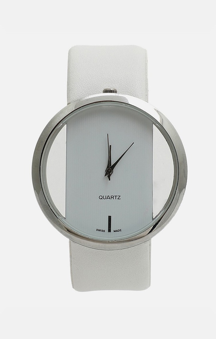 Women's White Dial & White Leather Bracelet Style Straps Digital Watch
