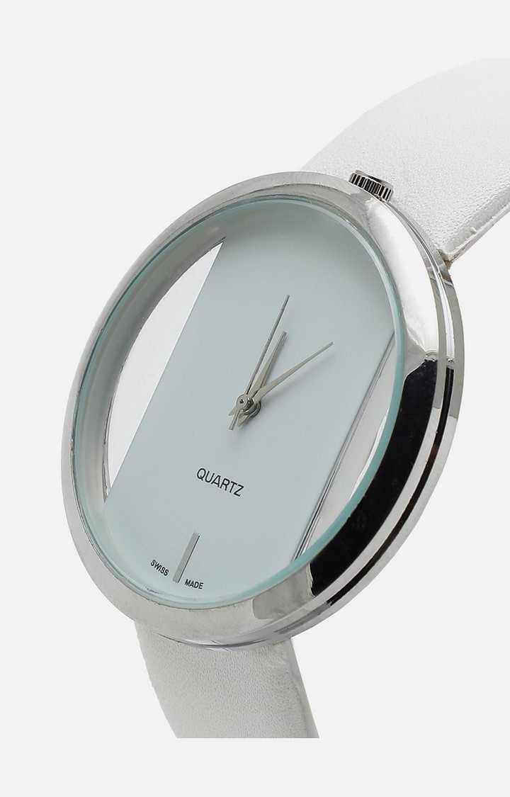 Women's White Dial & White Leather Bracelet Style Straps Digital Watch