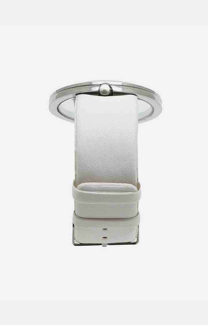 Women's White Dial & White Leather Bracelet Style Straps Digital Watch