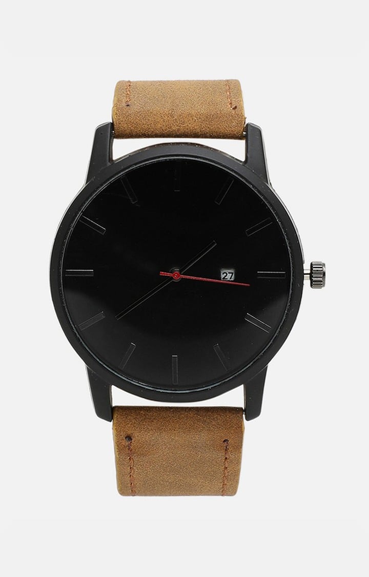 Women's Black Dial & Brown Watch
