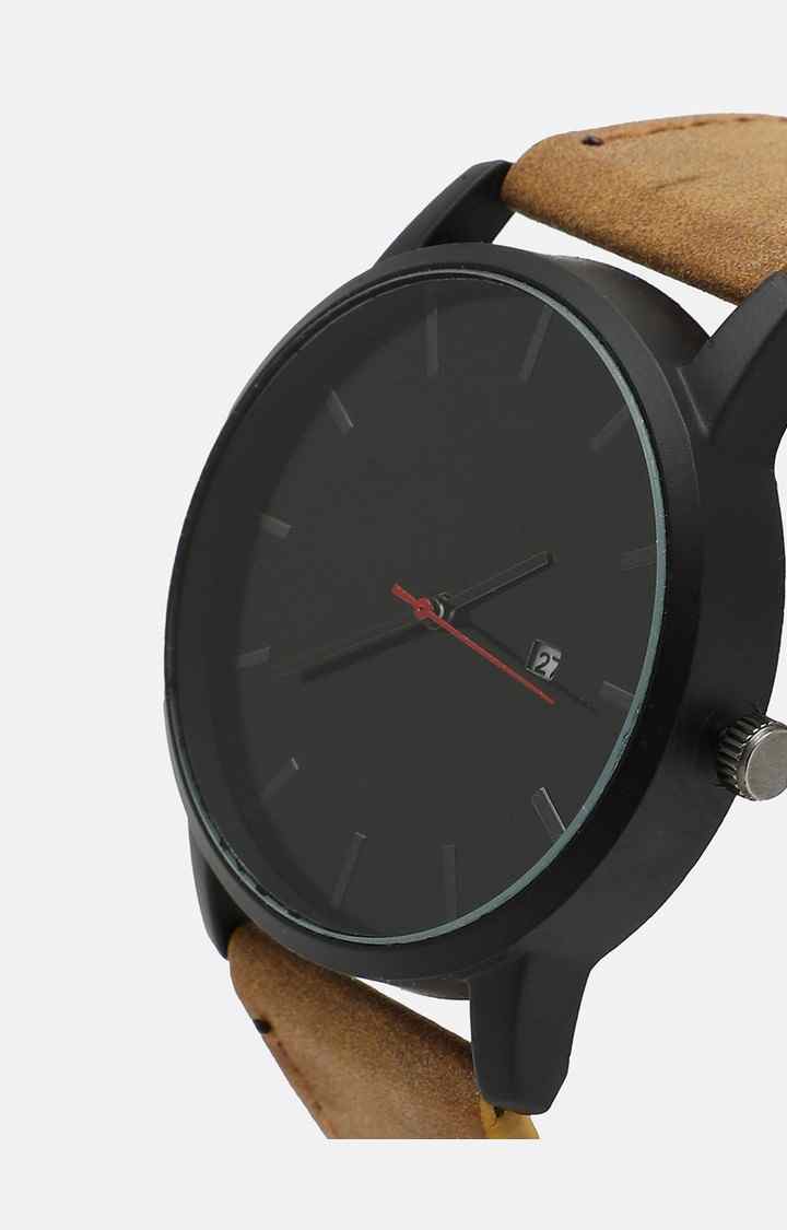 Women's Black Dial & Brown Watch