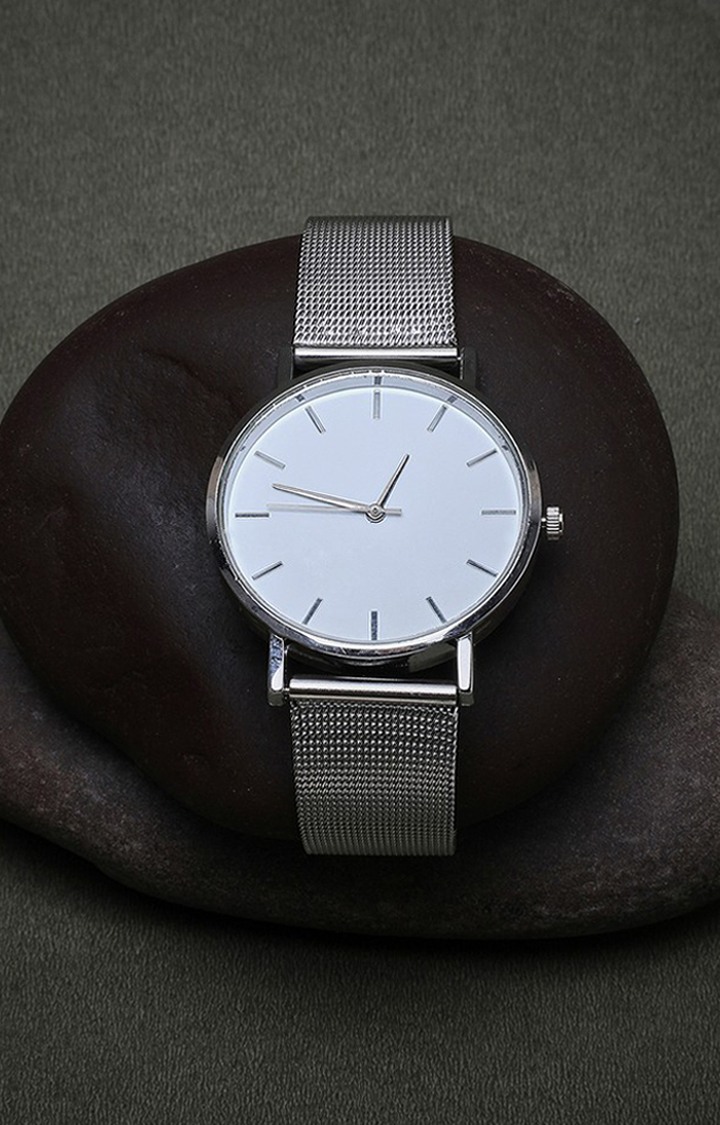 Women's White Dial & Silver Analogue Watch