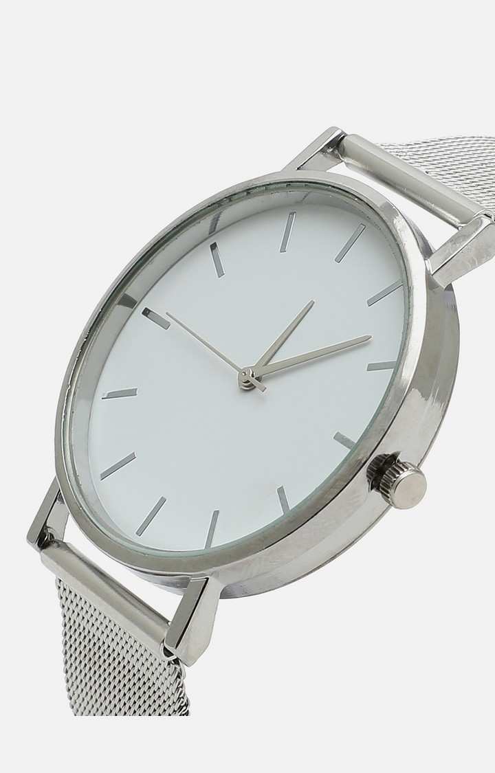 Women's White Dial & Silver Analogue Watch