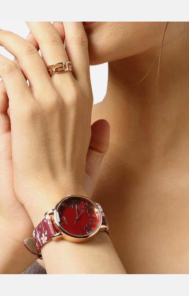 Women's Maroon Analogue Watch