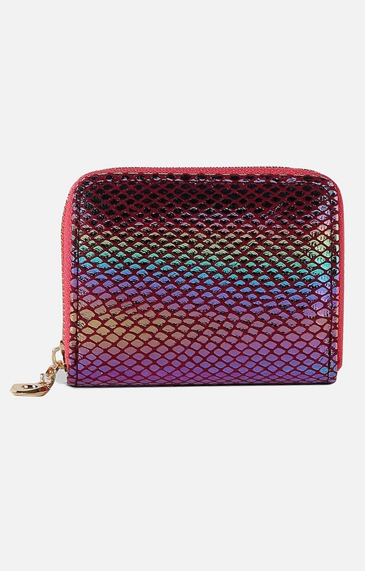 Haute Sauce By Campus Sutra  Women Pink &amp; Blue Textured Pu Zip Around Wallet