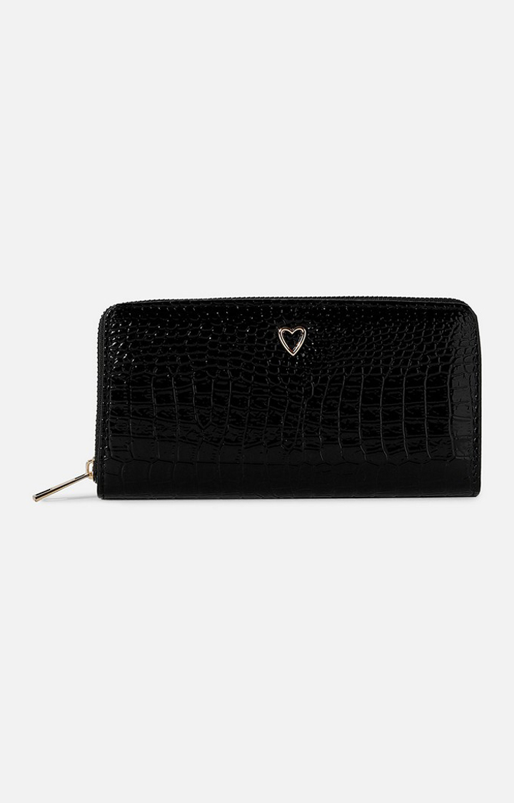 Haute Sauce By Campus Sutra  Women Black Textured Pu Two Fold Wallet