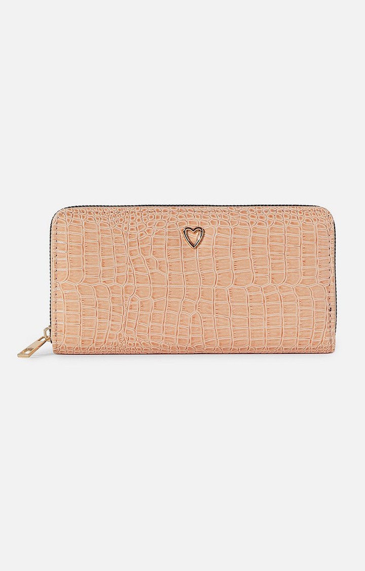 haute sauce | Haute Sauce By Campus Sutra  Women Beige Textured Vegan Leather Zip Around Wallet