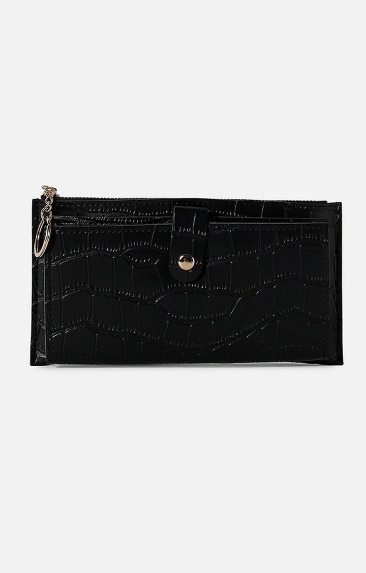 Haute Sauce By Campus Sutra  Women Black Textured Pu Two Fold Wallet