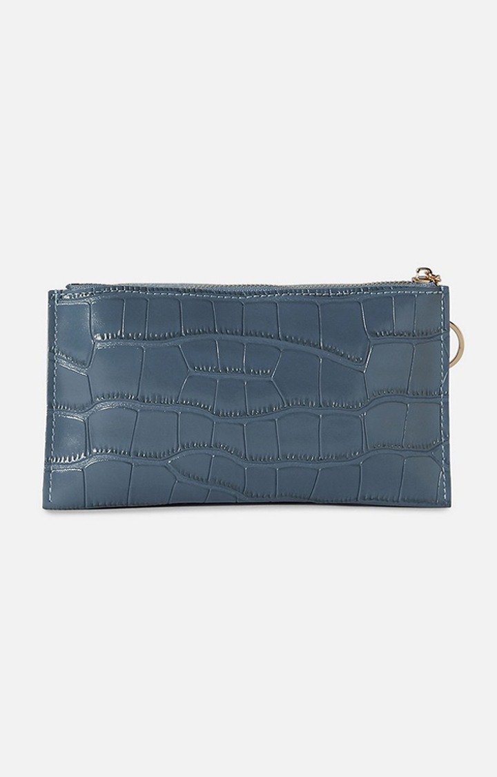 Haute Sauce By Campus Sutra  Women Blue Abstract Textured Pu Zip Around Wallet