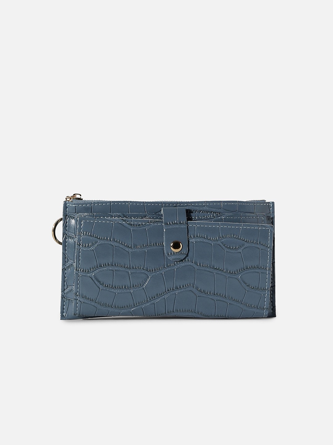 Haute Sauce By Campus Sutra  Women Blue Abstract Textured Pu Zip Around Wallet