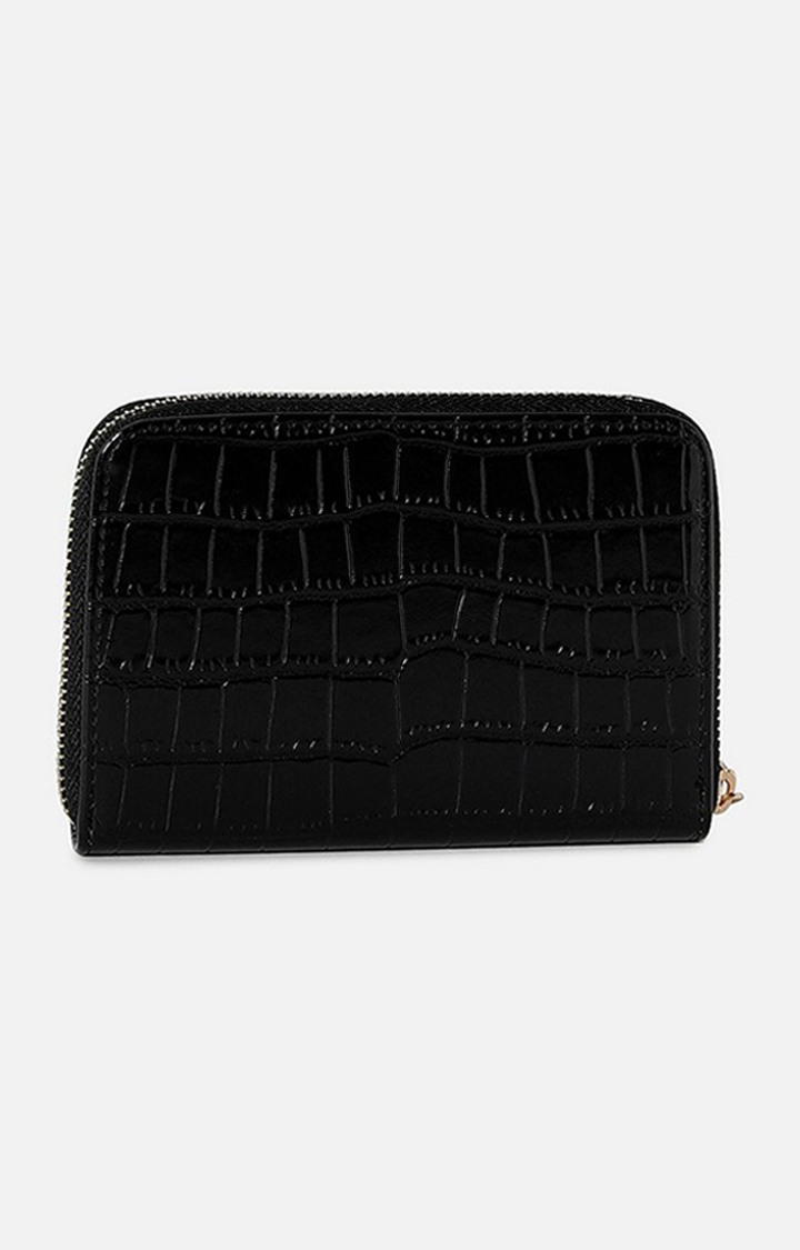 Haute Sauce By Campus Sutra  Women Black Textured Pu Zip Around Wallet